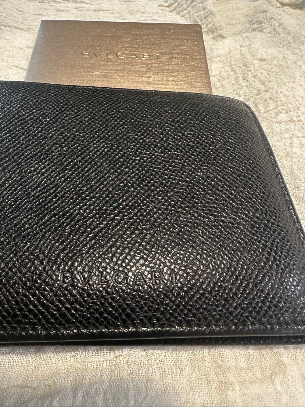 Bvlgari Black Textured Leather Men’s bifold wallet